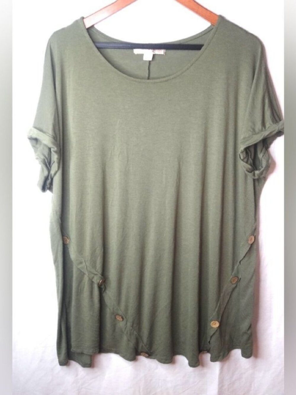Misia Curvy 3X Lagenlook Olive Buttons Trim Top Plus